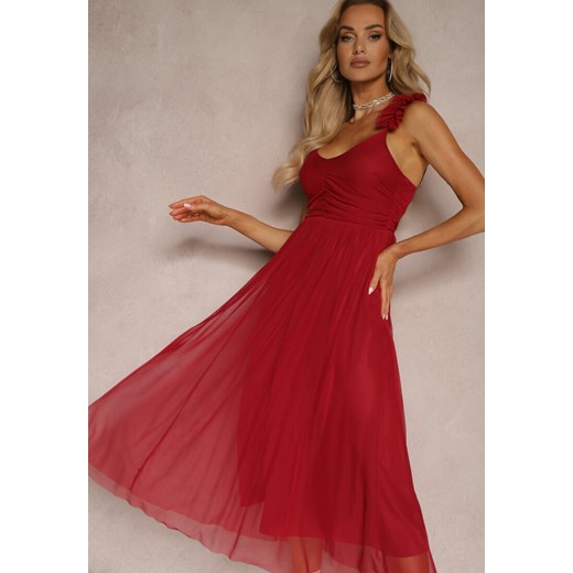 Czerwona Rozkloszowana Sukienka na Ramiączkach z Gumką w Pasie z Falbankami Zafara ze sklepu Renee odzież w kategorii Sukienki - zdjęcie 172580472