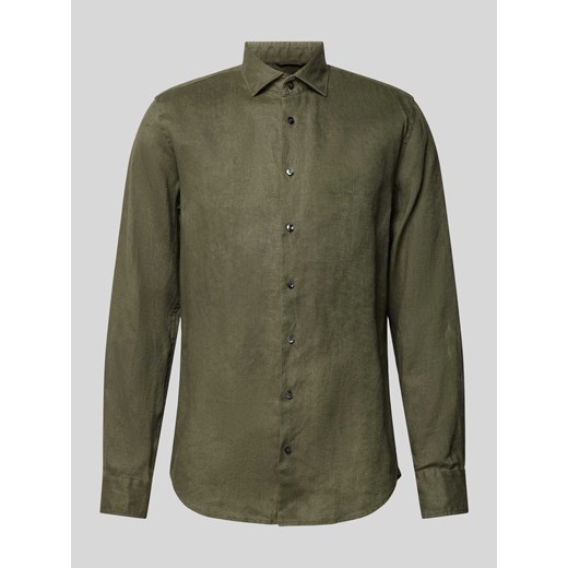Koszula lniana o kroju slim fit z kołnierzykiem typu kent ze sklepu Peek&Cloppenburg  w kategorii Koszule męskie - zdjęcie 172580923
