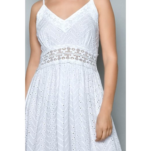 Sukienka biała H.H.G. na ramiączkach w serek maxi letnia rozkloszowana 