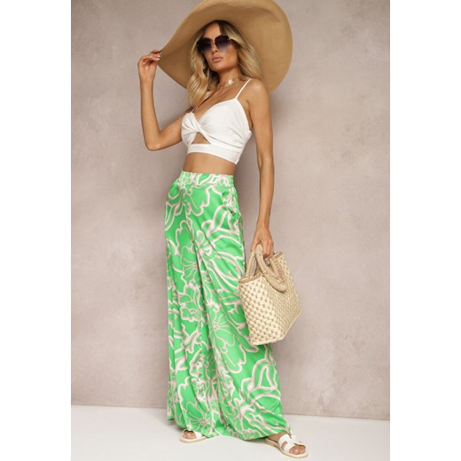Zielone Spodnie High Waist z Szerokimi Nogawkami Nulea ze sklepu Renee odzież w kategorii Spodnie damskie - zdjęcie 172585684