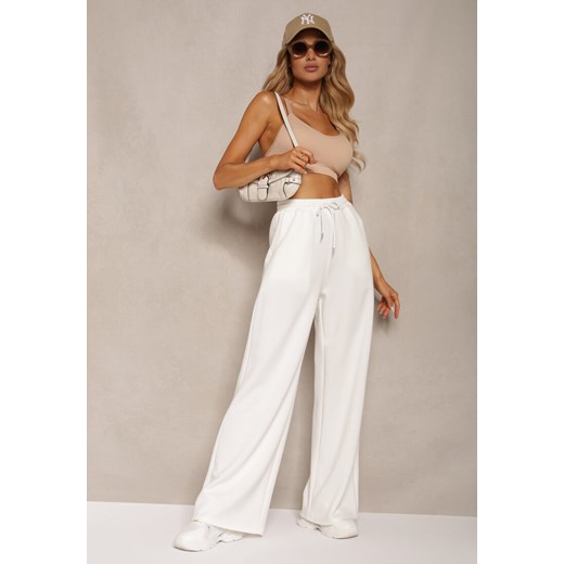 Białe Spodnie Dresowe High Waist z Gumką w Talii Tiamalie ze sklepu Renee odzież w kategorii Spodnie damskie - zdjęcie 172585694
