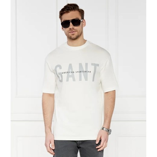 T-shirt męski biały Gant z krótkim rękawem w stylu młodzieżowym 
