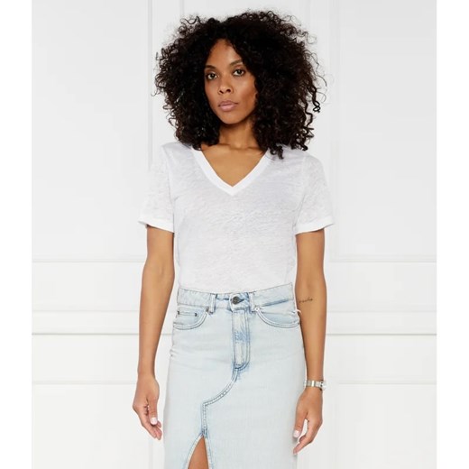 Biała bluzka damska Calvin Klein casual z dekoltem v lniana