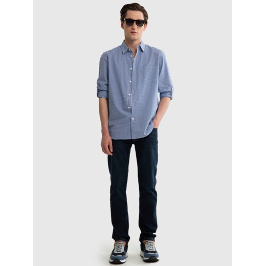 Koszula męska w drobną kratę niebieska Mersinino 402 ze sklepu Big Star w kategorii Koszule męskie - zdjęcie 172587230
