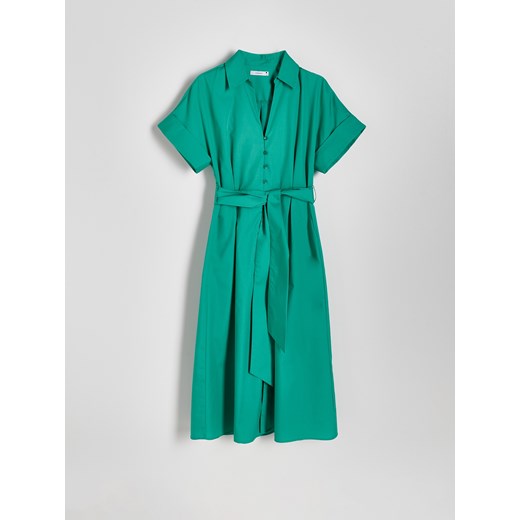 Reserved - Koszulowa sukienka midi - zielony Reserved S Reserved