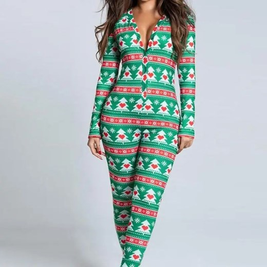 Jednoczęściowa piżama damska z motywem świątecznym - Zielony / S ze sklepu Maybella.pl w kategorii Piżamy damskie - zdjęcie 172589144