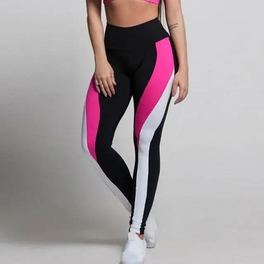Legginsy sportowe kolorowe paski - Różowy / M ze sklepu Maybella.pl w kategorii Spodnie damskie - zdjęcie 172589740