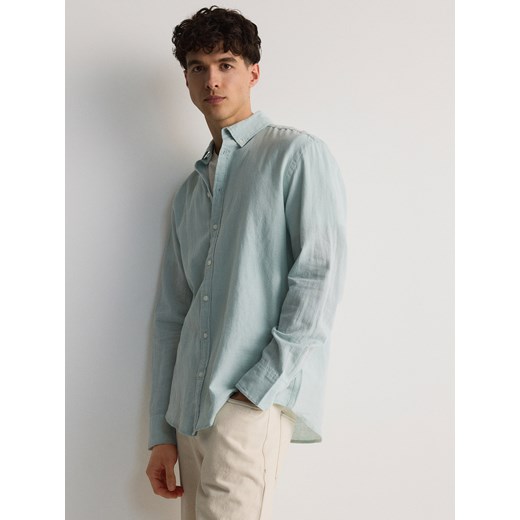 Reserved - Koszula regular z lnem - jasnoturkusowy ze sklepu Reserved w kategorii Koszule męskie - zdjęcie 172591983