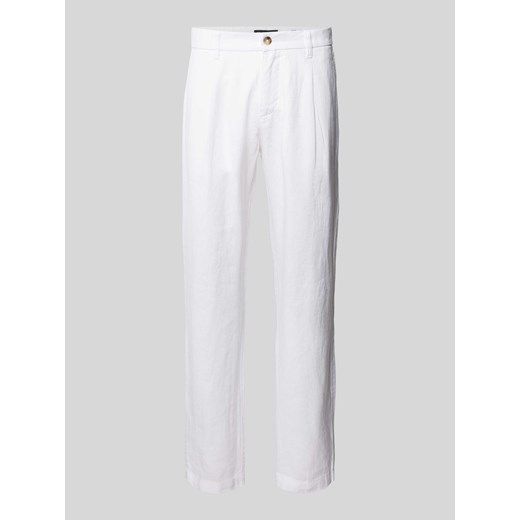 Spodnie lniane o kroju tapered fit z zakładkami w pasie model ‘Osby’ ze sklepu Peek&Cloppenburg  w kategorii Spodnie męskie - zdjęcie 172594893