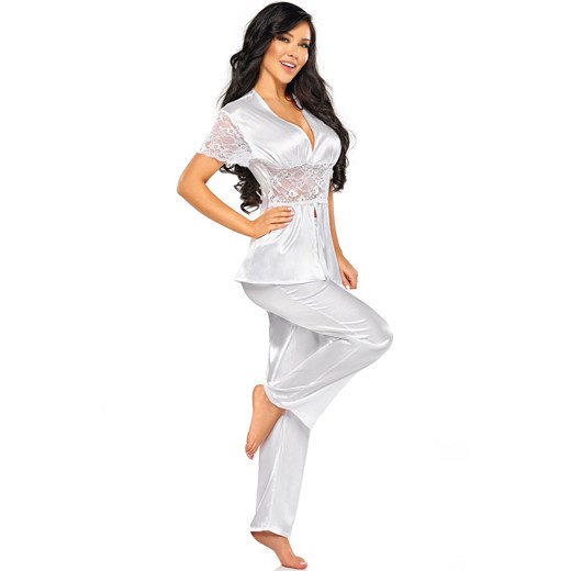 Elegancka satynowa piżamka biała Missy set, Kolor biały, Rozmiar S/M, Beauty Night ze sklepu Primodo w kategorii Piżamy damskie - zdjęcie 172595933