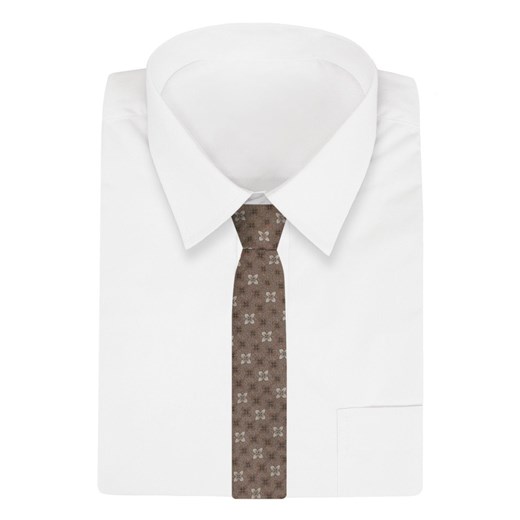 Elegancki Krawat Męski Angelo di Monti - Beżowy w Drobne Kwiatki KRADM2128 Angelo Di Monti JegoSzafa.pl