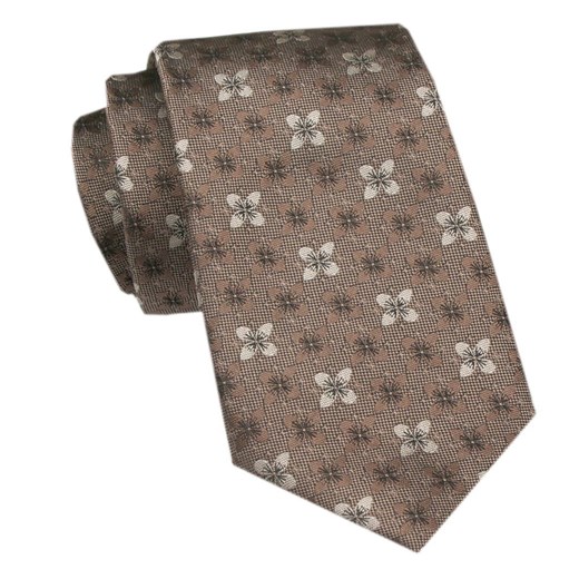Elegancki Krawat Męski Angelo di Monti - Beżowy w Drobne Kwiatki KRADM2128 ze sklepu JegoSzafa.pl w kategorii Krawaty - zdjęcie 172598651