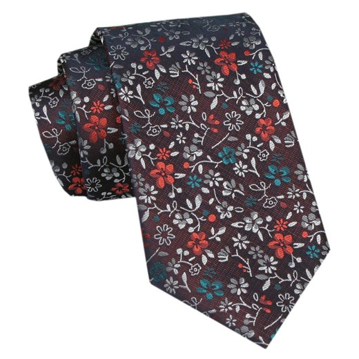 Elegancki Krawat Męski Angelo di Monti - Brązowy w Kolorowe Kwiaty KRADM2110 ze sklepu JegoSzafa.pl w kategorii Krawaty - zdjęcie 172598663