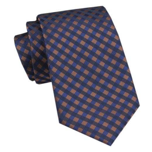 Elegancki Krawat Męski Angelo di Monti - Drobna Kratka, Brąz z Niebieskim KRADM2122 ze sklepu JegoSzafa.pl w kategorii Krawaty - zdjęcie 172598683
