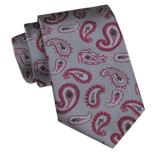Elegancki Krawat Męski Angelo di Monti - Szary, Wzór Paisley KRADM2098 ze sklepu JegoSzafa.pl w kategorii Krawaty - zdjęcie 172598713