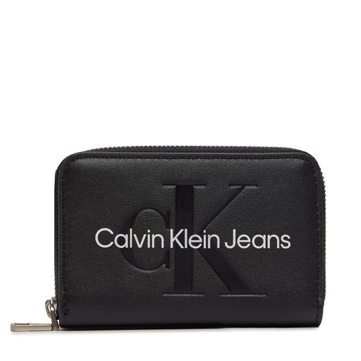 Mały Portfel Damski Calvin Klein Jeans Zip Around Mono K60K612255 Czarny ze sklepu eobuwie.pl w kategorii Portfele damskie - zdjęcie 172598932
