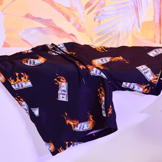 Cropp - Szorty kąpielowe z printem all over - czarny Cropp XS Cropp