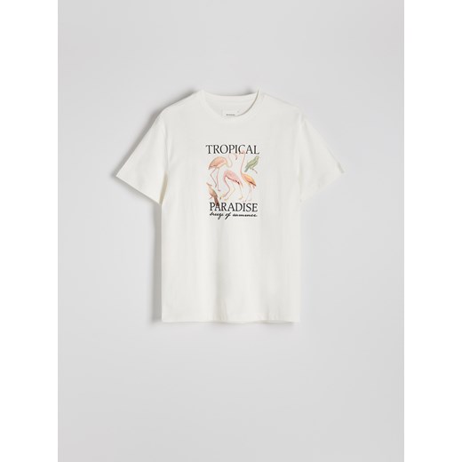 Reserved - T-shirt regular z nadrukiem - złamana biel ze sklepu Reserved w kategorii T-shirty męskie - zdjęcie 172599933