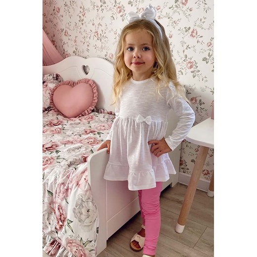 Komplet biało-malinowy- bluzka z długim rękawem, legginsy i opaska ze sklepu 5.10.15 w kategorii Komplety dziewczęce - zdjęcie 172601324