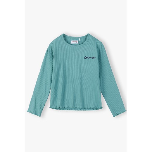 Prążkowana bluzka z długim rękawem - zielona ze sklepu 5.10.15 w kategorii Bluzki dziewczęce - zdjęcie 172601362