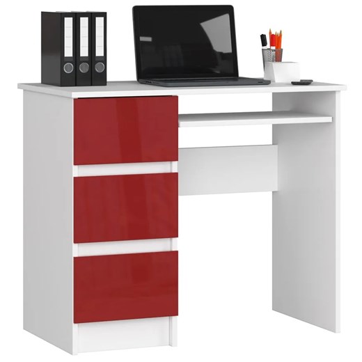 Młodzieżowe biurko do komputera białe + czerwone połysk - Miren 5X ze sklepu Edinos.pl w kategorii Biurka dziecięce - zdjęcie 172605100