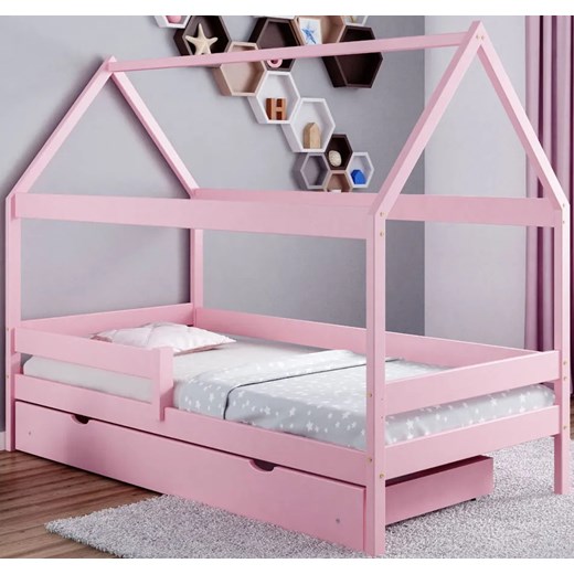 Różowe łóżko domek z szufladą - Petit 4X 160x80 cm ze sklepu Edinos.pl w kategorii Łóżka dziecięce - zdjęcie 172605222