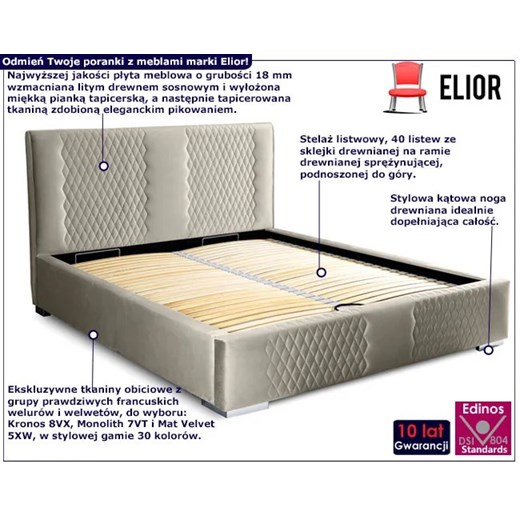Podwójne łóżko tapicerowane z pikowanym zagłówkiem Keara 180x200 - 30 kolorów Elior One Size Edinos.pl