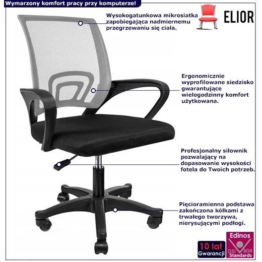 Szare krzesło obrotowe do biura i pracowni - Azon 4X Elior One Size Edinos.pl