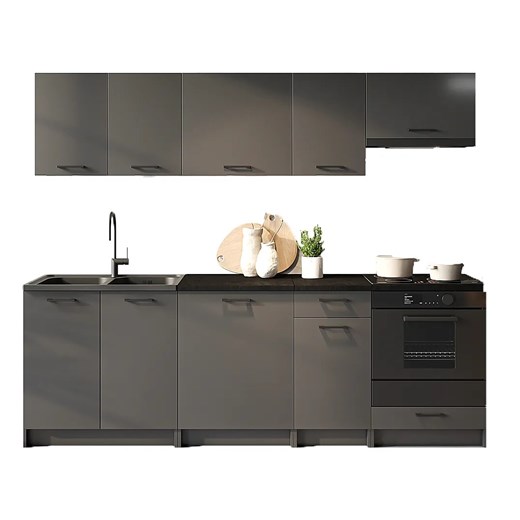 Zestaw 8 mebli do kuchni 240 cm grafit mat L5-Z41 ze sklepu Edinos.pl w kategorii Zestawy mebli kuchennych - zdjęcie 172605874