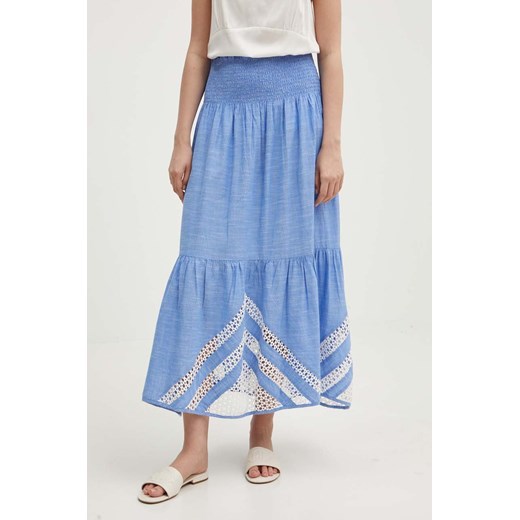 La Petite Française spódnica bawełniana JAPON kolor niebieski maxi rozkloszowana ze sklepu ANSWEAR.com w kategorii Spódnice - zdjęcie 172610692