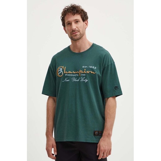 Champion t-shirt bawełniany męski kolor zielony z aplikacją 219998 ze sklepu ANSWEAR.com w kategorii T-shirty męskie - zdjęcie 172610761