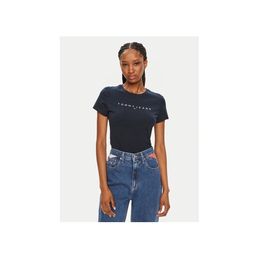 Tommy Jeans T-Shirt Linear DW0DW18398 Granatowy Slim Fit ze sklepu MODIVO w kategorii Bluzki damskie - zdjęcie 172613460