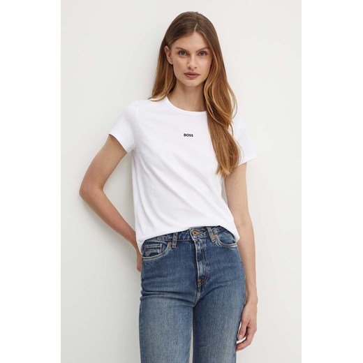 BOSS t-shirt bawełniany kolor biały ze sklepu ANSWEAR.com w kategorii Bluzki damskie - zdjęcie 172615050
