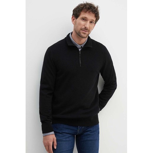 BOSS sweter wełniany męski kolor czarny lekki z półgolfem 50519590 ze sklepu ANSWEAR.com w kategorii Swetry męskie - zdjęcie 172615084
