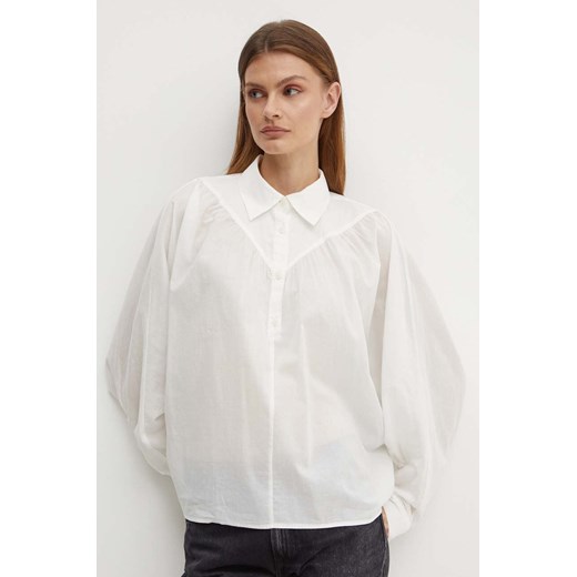 Sisley bluzka bawełniana damska kolor beżowy gładka ze sklepu ANSWEAR.com w kategorii Koszule damskie - zdjęcie 172615171