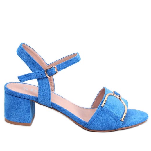 Sandałki na niskim obcasie Parisy Blue niebieskie ze sklepu ButyModne.pl w kategorii Sandały damskie - zdjęcie 172616130