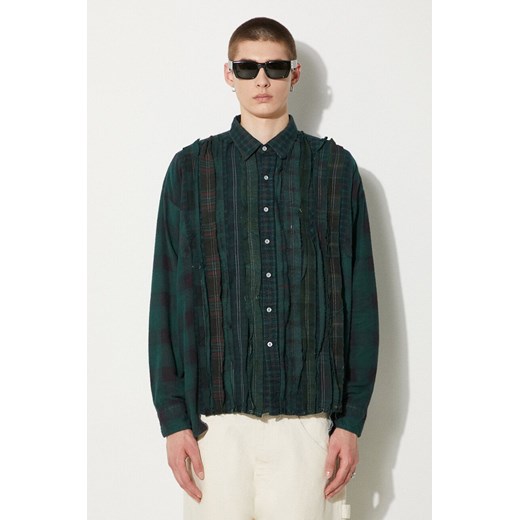 Needles koszula bawełniana Flannel Shirt -> Ribbon Wide Shirt / Over Dye męska kolor zielony relaxed z kołnierzykiem klasycznym OT304 ze sklepu PRM w kategorii Koszule męskie - zdjęcie 172617350