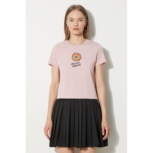 Maison Kitsuné t-shirt bawełniany Floating Flower Baby damski kolor różowy MW00123KJ0008 ze sklepu PRM w kategorii Bluzki damskie - zdjęcie 172617613