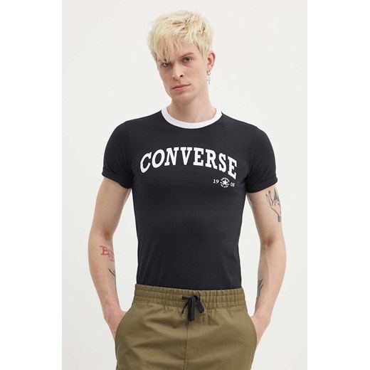 Converse t-shirt bawełniany kolor czarny z nadrukiem 10026365-A02 ze sklepu ANSWEAR.com w kategorii T-shirty męskie - zdjęcie 172619283