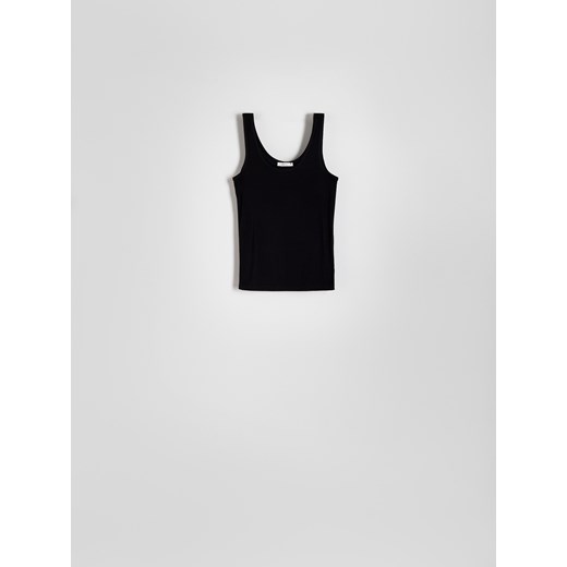 Reserved - Prążkowany top z wiskozy - czarny ze sklepu Reserved w kategorii Bluzki damskie - zdjęcie 172620241