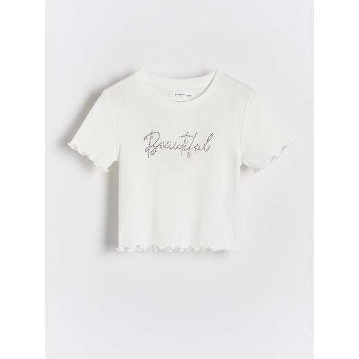 Reserved - T-shirt z aplikacją - biały ze sklepu Reserved w kategorii Bluzki dziewczęce - zdjęcie 172620292