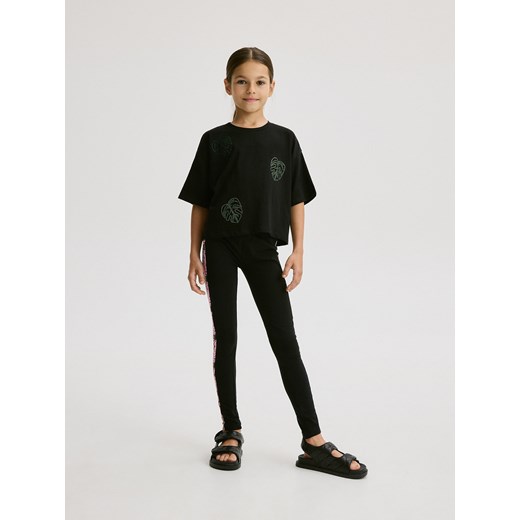Reserved - T-shirt z aplikacją - czarny ze sklepu Reserved w kategorii Bluzki dziewczęce - zdjęcie 172620304