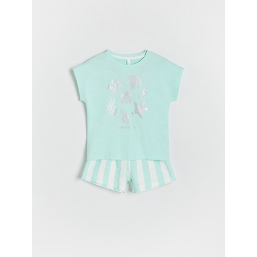 Reserved - Bawełniana piżama - jasnozielony ze sklepu Reserved w kategorii Piżamy dziecięce - zdjęcie 172620383