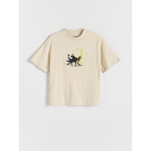 Reserved - T-shirt oversize z nadrukiem - złamana biel ze sklepu Reserved w kategorii T-shirty chłopięce - zdjęcie 172620420