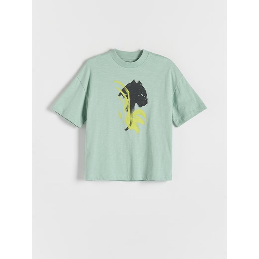 Reserved - T-shirt oversize z nadrukiem - jasnozielony ze sklepu Reserved w kategorii T-shirty chłopięce - zdjęcie 172620424