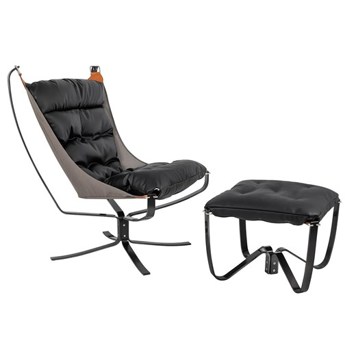 Czarny fotel z podnóżkiem do salonu - Liria 2X ze sklepu Edinos.pl w kategorii Fotele - zdjęcie 172624033