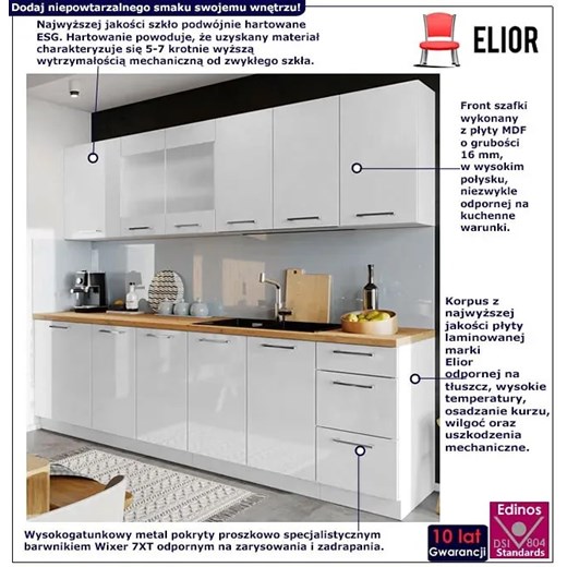 Zestaw 8 białych szafek kuchennych - Elora 4S połysk Elior One Size Edinos.pl