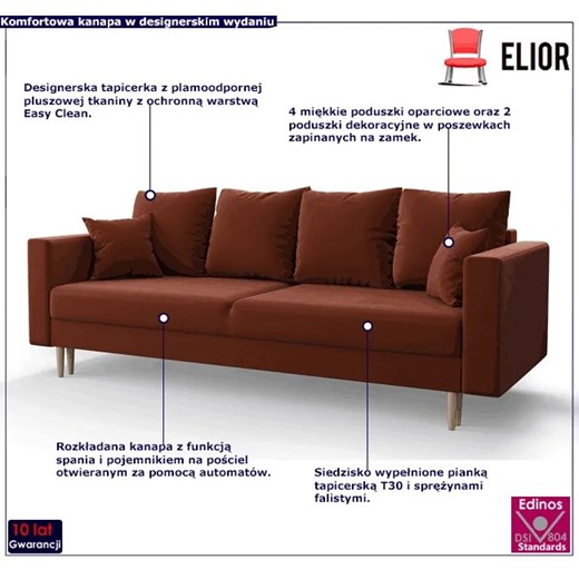 Brązowa sofa rozkładana - Diamante Elior One Size Edinos.pl