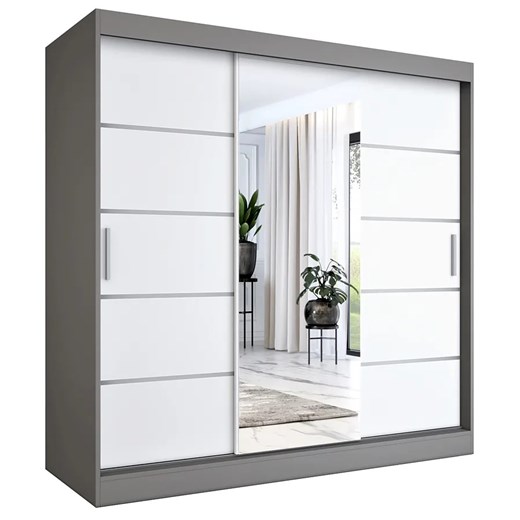 Szafa Przesuwna Biały 200 Cm Antracyt + B8-F55 ze sklepu Edinos.pl w kategorii Szafy - zdjęcie 172624424