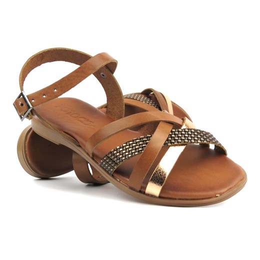 Skórzane sandały damskie zapinane na sprzączkę - Potocki 24-64008, brązowe ze sklepu ulubioneobuwie w kategorii Sandały damskie - zdjęcie 172624874